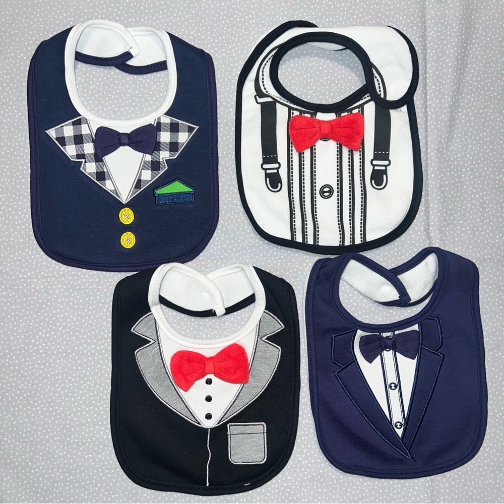 Formal Tuxedo Baby Bib Set - Black, White, Red